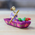 Ceramic figurine, 'River Catrina in Mulberry' - Hand-Painted Catrina on a Boat Ceramic Figurine in Purple