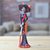 Ceramic sculpture, 'The Elegant Catrina' - Hand-Painted Floral Blue-Violet Catrina Ceramic Sculpture