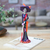 Ceramic sculpture, 'The Elegant Catrina' - Hand-Painted Floral Blue-Violet Catrina Ceramic Sculpture