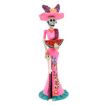 Ceramic sculpture, 'Lady Catrina in Summer' - Hand-Painted Summer Lady Catrina Ceramic Sculpture in Pink