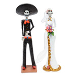 Ceramic sculptures, 'Catrin Romance' (set of 2) - Set of 2 Classic Catrin Bride and Groom Ceramic Sculptures