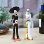 Ceramic sculptures, 'Catrin Romance' (set of 2) - Set of 2 Classic Catrin Bride and Groom Ceramic Sculptures