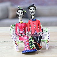 Ceramic sculpture, 'Catrin Honeymoon' - Painted Romantic Classic Catrin Couple Ceramic Sculpture