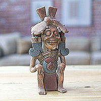 Escultura de cerámica, 'Zapoteca Mictlantecuhtli' - Pintura Mineral Artesanal Escultura de Cerámica Mictlantecuhtli