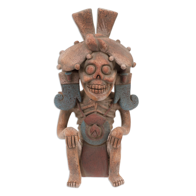 Keramikskulptur „Zapotec Mictlantecuhtli“ – handgefertigte Mictlantecuhtli-Keramikskulptur mit Mineralfarbe