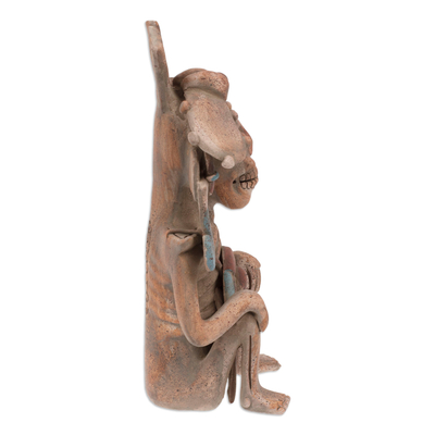 Ceramic sculpture, 'Zapotec Mictlantecuhtli' - Handcrafted Mineral Paint Mictlantecuhtli Ceramic Sculpture