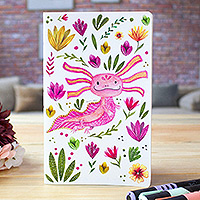 Recycled paper notepad, 'Mexican Axolotl' - Eco-Friendly Recycled Paper Notepad with Axolotl Motif