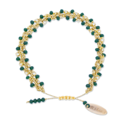 Crystal beaded bracelet, 'Harmonious Golden' - Adjustable Golden-Toned Green Crystal Beaded Bracelet