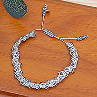 Crystal beaded bracelet, 'Ethereal Silver' - Adjustable Silver-Toned Grey Crystal Beaded Bracelet