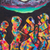 'Dance Under the Moon' - Pintura de paisaje nocturno acrílico colorido expresionista firmada