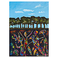 'los bailarines' - pintura acrílica colorida de naturaleza abstracta expresionista