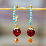 Gold-plated multi-gemstone half-hoop earrings, 'Romance at the Island' - 14K Gold-Plated Multi-Gemstone Half-Hoop Earrings