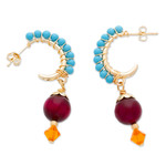 Gold-plated multi-gemstone half-hoop earrings, 'Romance at the Island' - 14K Gold-Plated Multi-Gemstone Half-Hoop Earrings