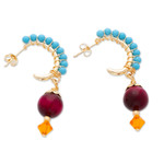 Gold-plated multi-gemstone half-hoop earrings, 'Romance at the Island' - 14K Gold-Plated Multi-Gemstone Half-Hoop Earrings