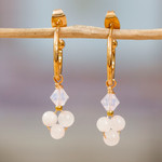 Gold-plated rose quartz half-hoop earrings, 'Classic Affair' - 14k Gold-Plated Rose Quartz Half-Hoop Earrings