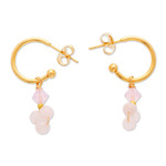 Gold-plated rose quartz half-hoop earrings, 'Classic Affair' - 14k Gold-Plated Rose Quartz Half-Hoop Earrings