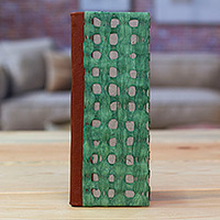 Cuaderno de papel amate - Cuaderno hecho a mano de papel Amate verde azulado con detalles en ante