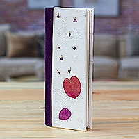 Cuaderno de papel amate - Cuaderno artesanal de papel amate morado, frondoso y floral