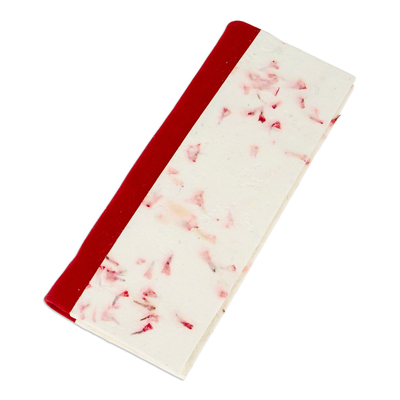 Amate paper notebook, 'Passionate Thoughts' - Handcrafted Floral Red Amate Paper Notebook from Mexico