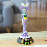 Ceramic sculpture, 'The Glorious Catrina' - Handcrafted Floral Lavender Catrina Sculpture on Floral Base