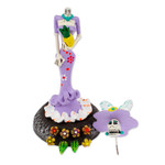 Ceramic sculpture, 'The Glorious Catrina' - Handcrafted Floral Lavender Catrina Sculpture on Floral Base