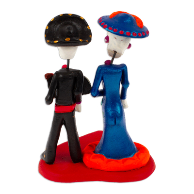 Ceramic sculpture, 'Traditional Liaison' - Hand-Painted Classic Romantic Day of The Dead Sculpture