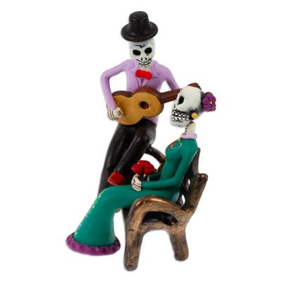 Ceramic sculpture, 'Serenade at the Underworld' - Hand-Painted Classic Day of the Dead Serenade Sculpture