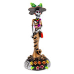 Ceramic sculpture, 'The Regal Catrina' - Handcrafted Floral Bronze Catrina Sculpture on Floral Base