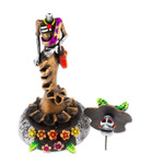 Ceramic sculpture, 'The Regal Catrina' - Handcrafted Floral Bronze Catrina Sculpture on Floral Base