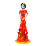 Ceramic sculpture, 'Playful Catrina' - Hand-Painted Catrina & Monkey Ceramic Sculpture from Mexico