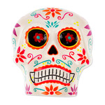 Ceramic wall art, 'Face of the Underworld' - Hand-Painted Floral Day of the Dead Skull Ceramic Wall Art