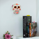 Ceramic wall art, 'Face of the Underworld' - Hand-Painted Floral Day of the Dead Skull Ceramic Wall Art