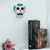Ceramic wall art, 'Face of the Calm Underworld' - Floral Turquoise Day of the Dead Skull Ceramic Wall Art