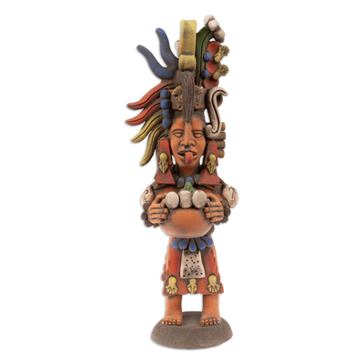 Ceramic sculpture, 'Maya Shaman' - Hand-Painted Folk Art Maya Shaman Ceramic Sculpture