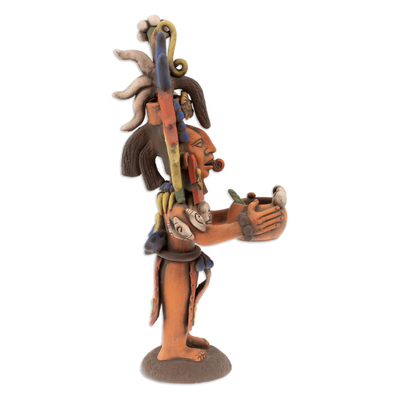 Escultura de cerámica - Escultura de cerámica chamán maya de arte popular pintada a mano
