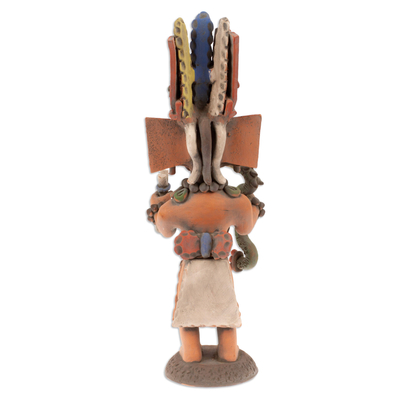 Ceramic sculpture, 'Tlaloc Priest' - Hand-Painted Folk Art Tlaloc Priest Ceramic Sculpture
