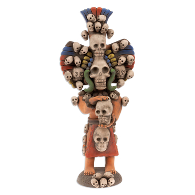 Escultura de cerámica - Escultura de cerámica del dios azteca del arte popular pintada a mano