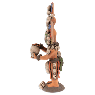 Escultura de cerámica - Escultura de cerámica del dios azteca del arte popular pintada a mano