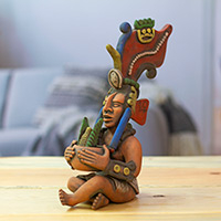 Keramikskulptur „Opfergabe an Mais“ – handbemalte traditionelle Keramikskulptur der Volkskunst