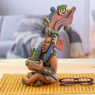 Ceramic sculpture, 'Offering to Corn' - Hand-Painted Folk Art Traditional Ceramic Sculpture