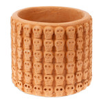 Ceramic flower pot, 'Portal to the Beige Afterlife' - Handcrafted Skull-Patterned Round Beige Ceramic Flower Pot