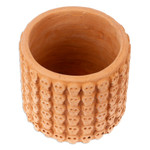 Ceramic flower pot, 'Portal to the Beige Afterlife' - Handcrafted Skull-Patterned Round Beige Ceramic Flower Pot