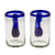 Handblown beer glasses, 'Cobalt Brew' (pair) - Pair of Handblown Beer Glasses with Cobalt Handle and Rim