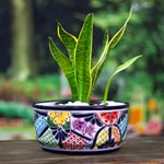 Ceramic flower pot, 'Arcadia' - Hacienda-Themed Round Colorful Ceramic Flower Pot