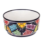 Ceramic flower pot, 'Arcadia' - Hacienda-Themed Round Colorful Ceramic Flower Pot