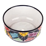 Ceramic flower pot, 'Arcadia' - Hacienda-Themed Round Colorful Ceramic Flower Pot