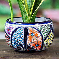Maceta de cerámica, 'Life in Paradise' - Maceta de cerámica hecha a mano con forma de jarrón con temática de hacienda