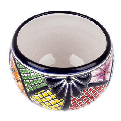 Ceramic flower pot, 'Life in Paradise' - Handcrafted Hacienda-Themed Vase-Shaped Ceramic Flower Pot