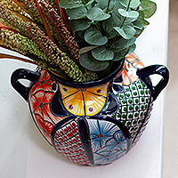 Ceramic wall planter, 'Majesty of Arcadia' (medium) - Hacienda Vase-Shaped Colorful Ceramic Wall Planter (Medium)