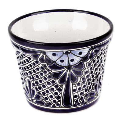 Maceta de cerámica, (mediana) - Maceta de cerámica clásica hecha a mano en tonos índigo (mediana)